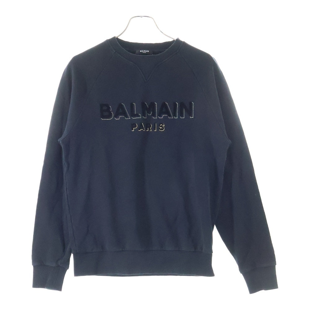 BALMAIN ブラック スウェット トレーナー BALMAIN(バルマン) ロゴプリント クルーネックスウェットトレーナー