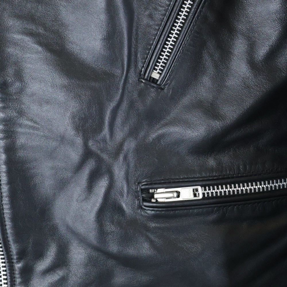 WIND AND SEA(ウィンダンシー) x HYSTERIC GLAMOUR Riders Jacket WDS-C-HYS-23-AP-Q1-03 ×ヒステリックグラマー ロゴ刺繍 ダブルライダース レザージャケット ブラック