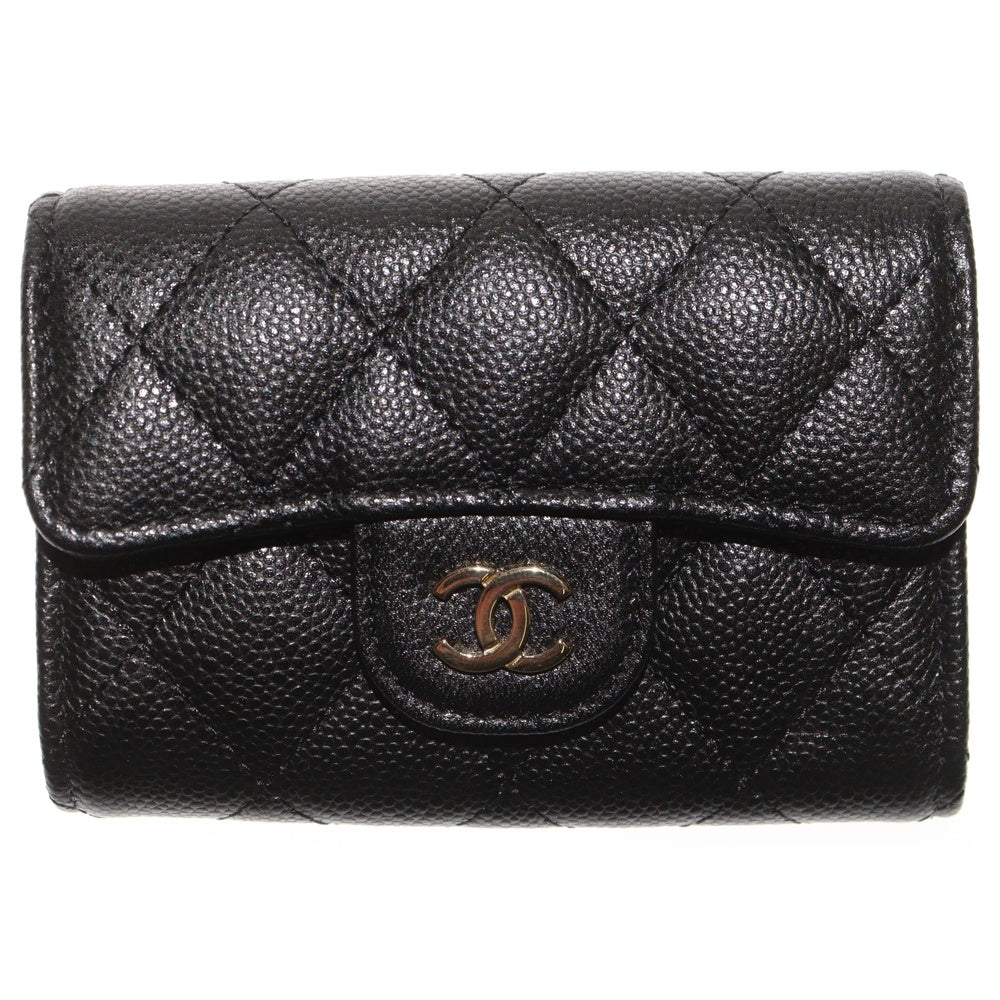 CHANEL(シャネル) キーケース 4連 キーリング付き マトラッセ キャビアスキン レザー ブラック