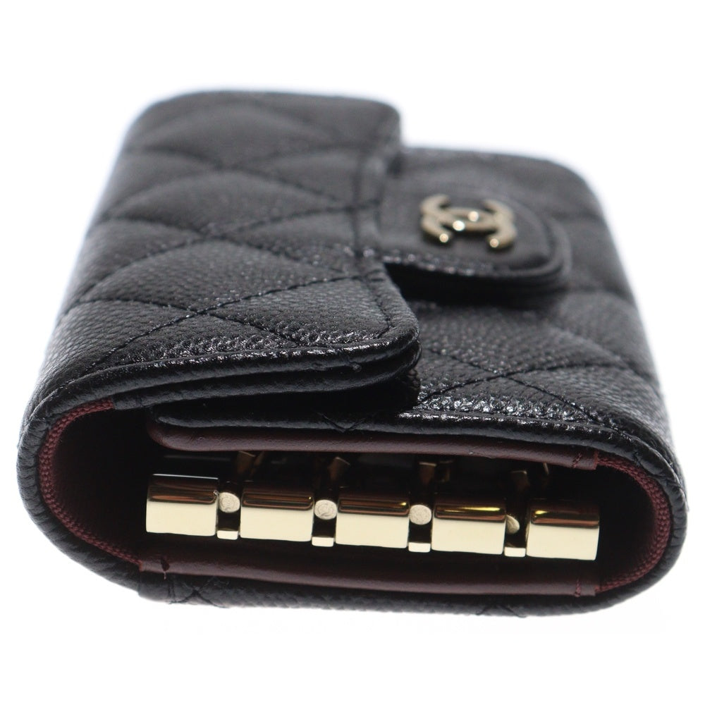 CHANEL(シャネル) キーケース 4連 キーリング付き マトラッセ キャビアスキン レザー ブラック