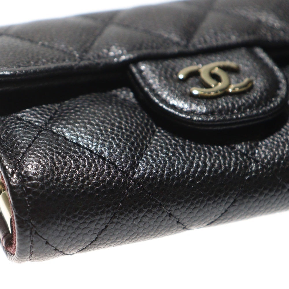 CHANEL(シャネル) キーケース 4連 キーリング付き マトラッセ キャビアスキン レザー ブラック
