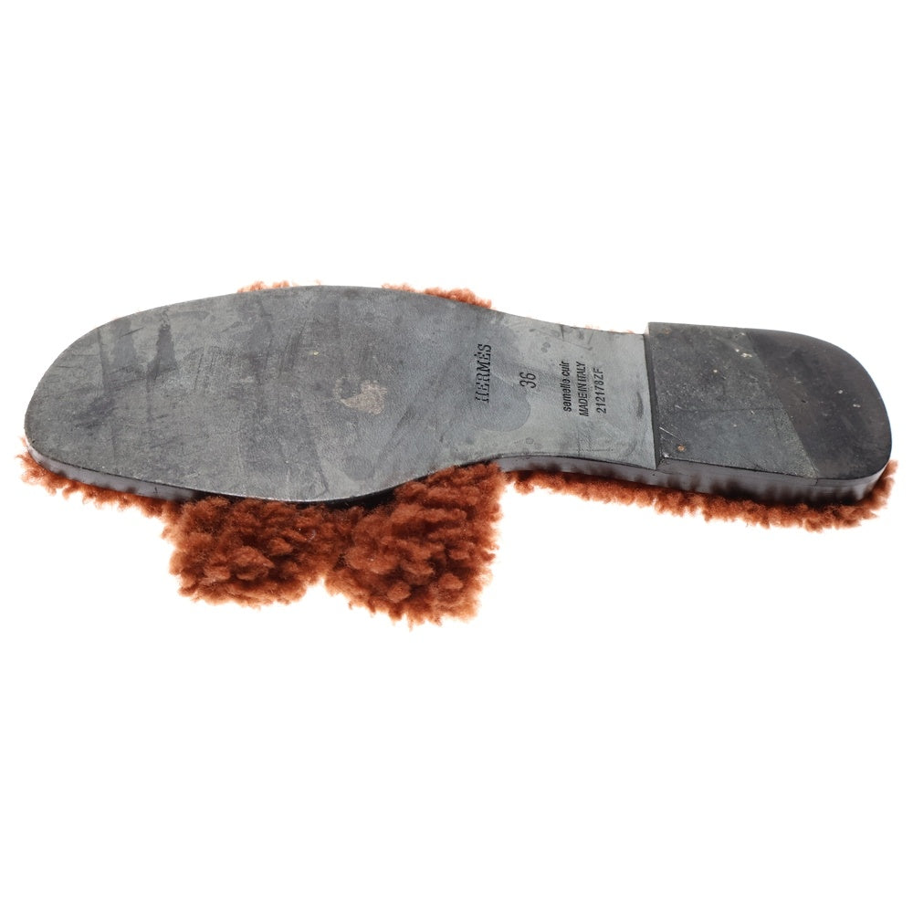 HERMES(エルメス) オラン ボア ムートン Hモチーフ フラット サンダル ミュール ブラウン