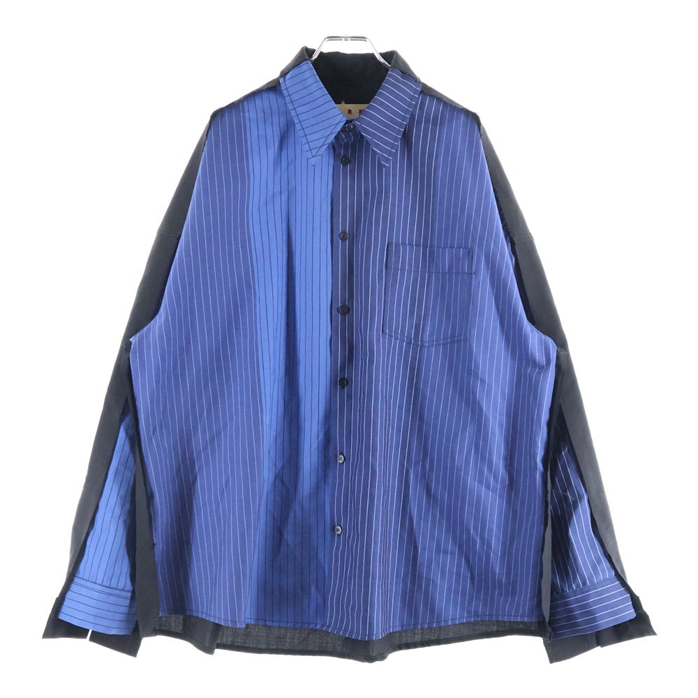 MARNI(マルニ) 24SS ストライプ ストライプ切替デザイン フロントポケット 長袖シャツ ブルー/ブラック CUMU0278UD UTWA14