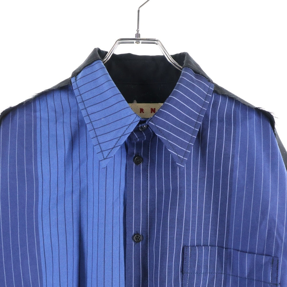 MARNI(マルニ) 24SS ストライプ ストライプ切替デザイン フロントポケット 長袖シャツ ブルー/ブラック CUMU0278UD UTWA14