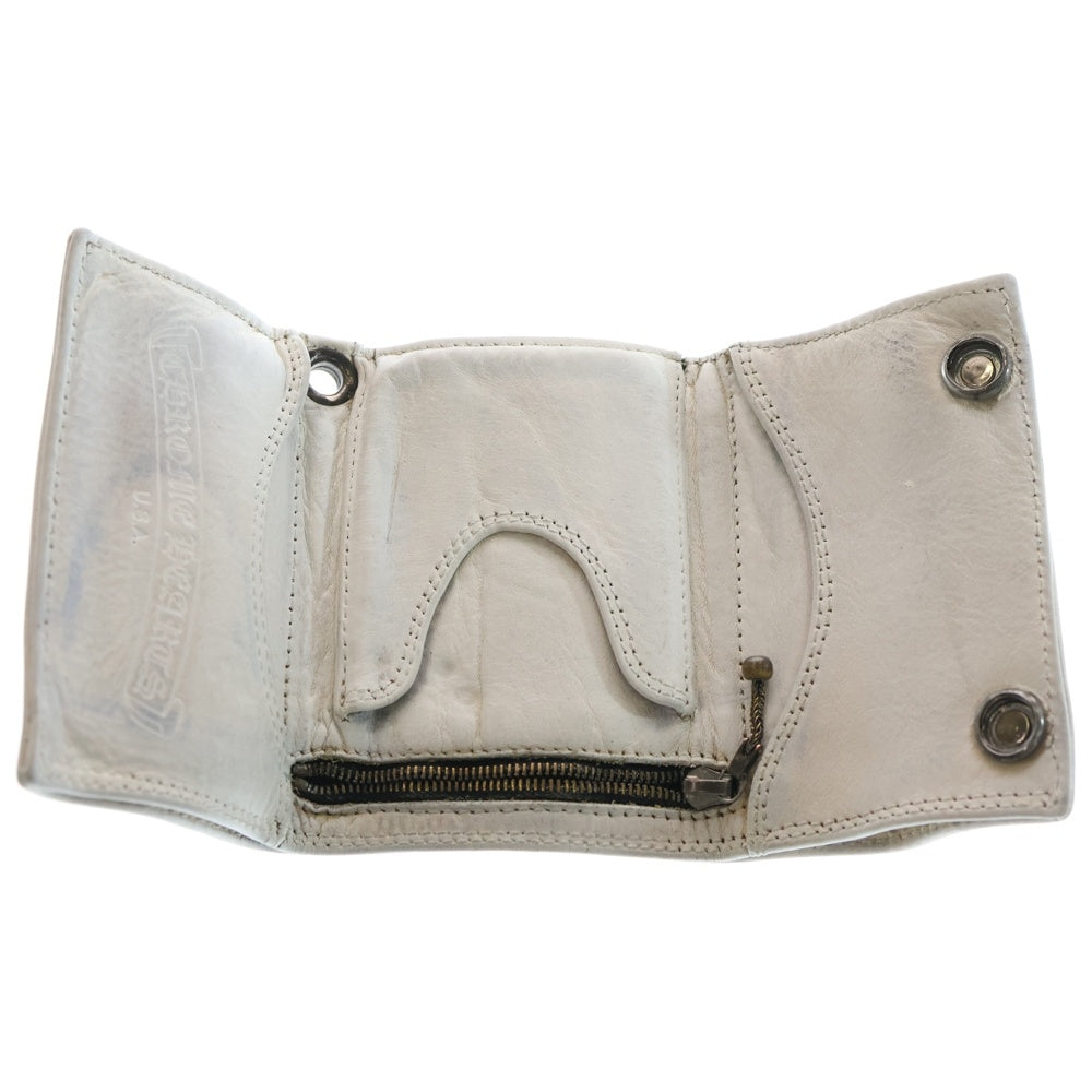 CHROME HEARTS(クロムハーツ) 3FOLD 3フォールド ハートボタン レザーウォレット 財布 ホワイト BCA364