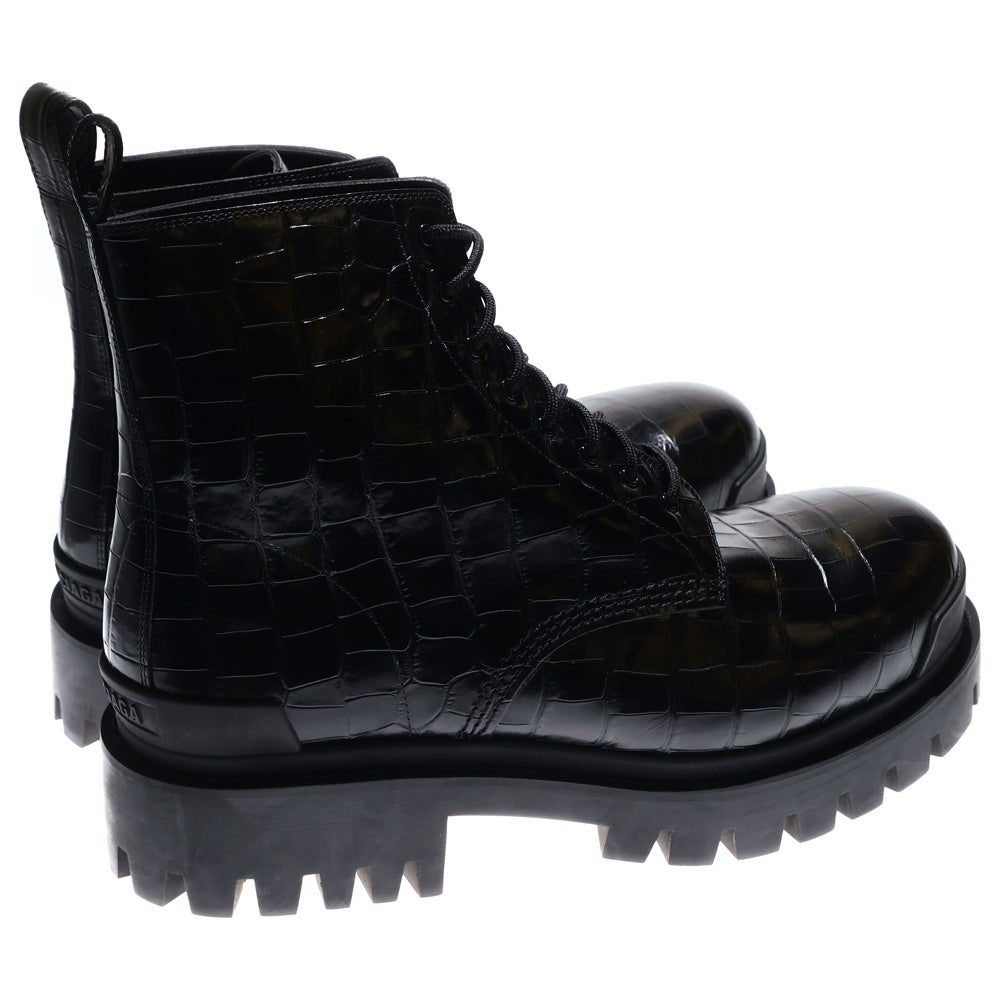 BALENCIAGA(バレンシアガ) STRIKE LACE-UP BOOTS 型押し ストライクレースアップ レザーブーツ ブラック 600911