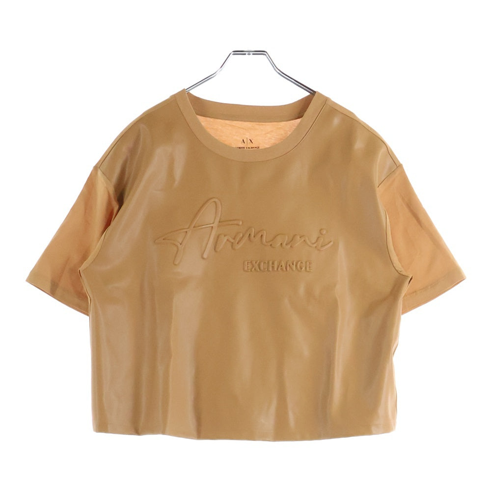 Armani Exchange(アルマーニ エクスチェンジ) シグネチャーロゴ クルーネック クロップド 半袖Tシャツ カットソー ベージュ レディース