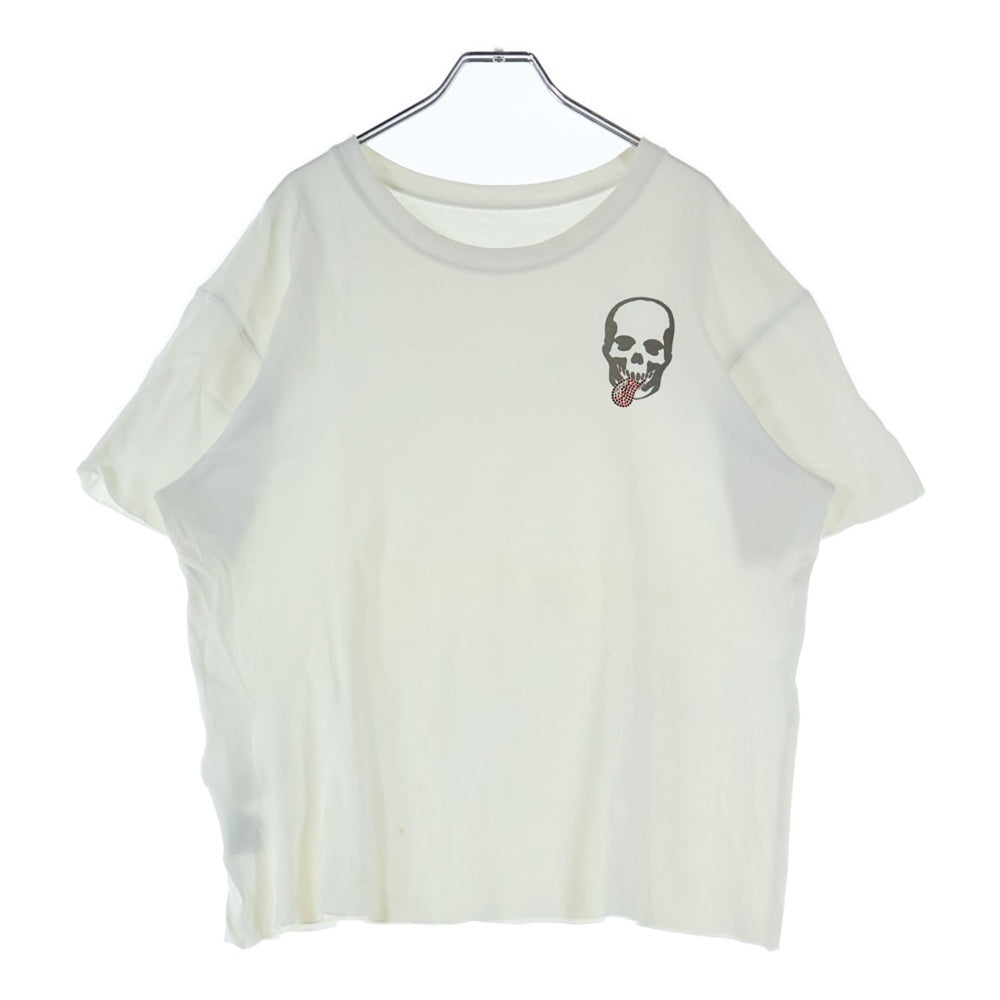 lucien pellat-finet(ルシアンペラフィネ) ベロ スカル ラインストーン カットオフ 半袖Tシャツ カットソー ホワイト
