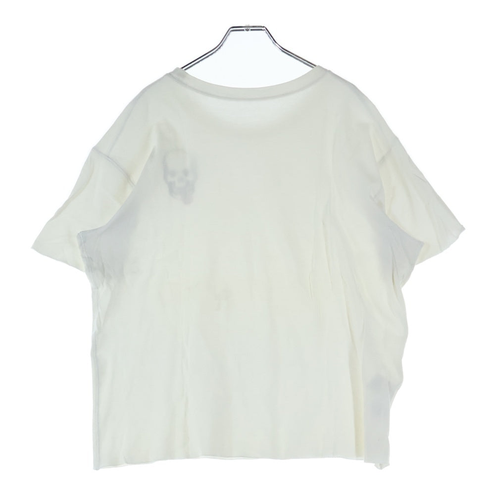 lucien pellat-finet(ルシアンペラフィネ) ベロ スカル ラインストーン カットオフ 半袖Tシャツ カットソー ホワイト