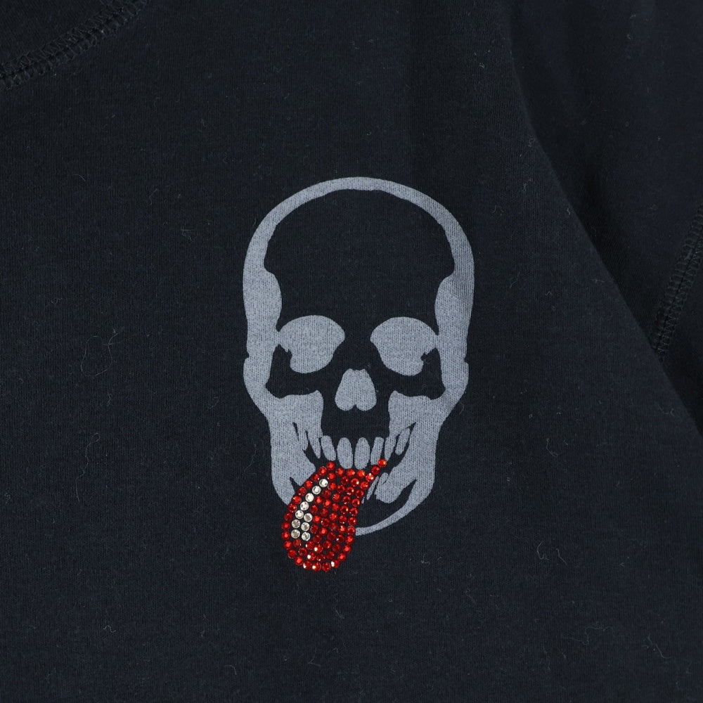 lucien pellat-finet(ルシアンペラフィネ) ベロ スカル ラインストーン カットオフ 半袖Tシャツ カットソー ブラック