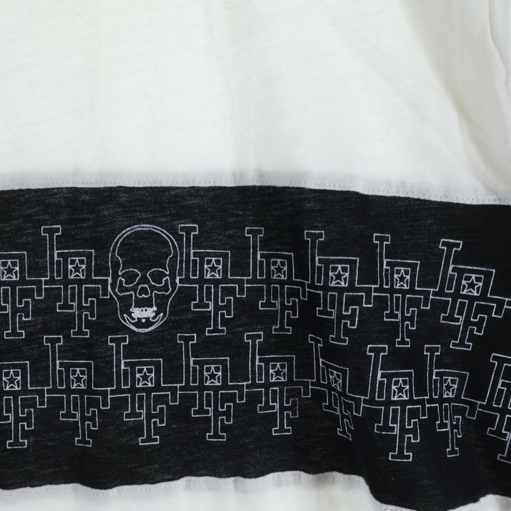 lucien pellat-finet(ルシアンペラフィネ) ラインスカルプリント クルーネック半袖Tシャツ カットソー ホワイト