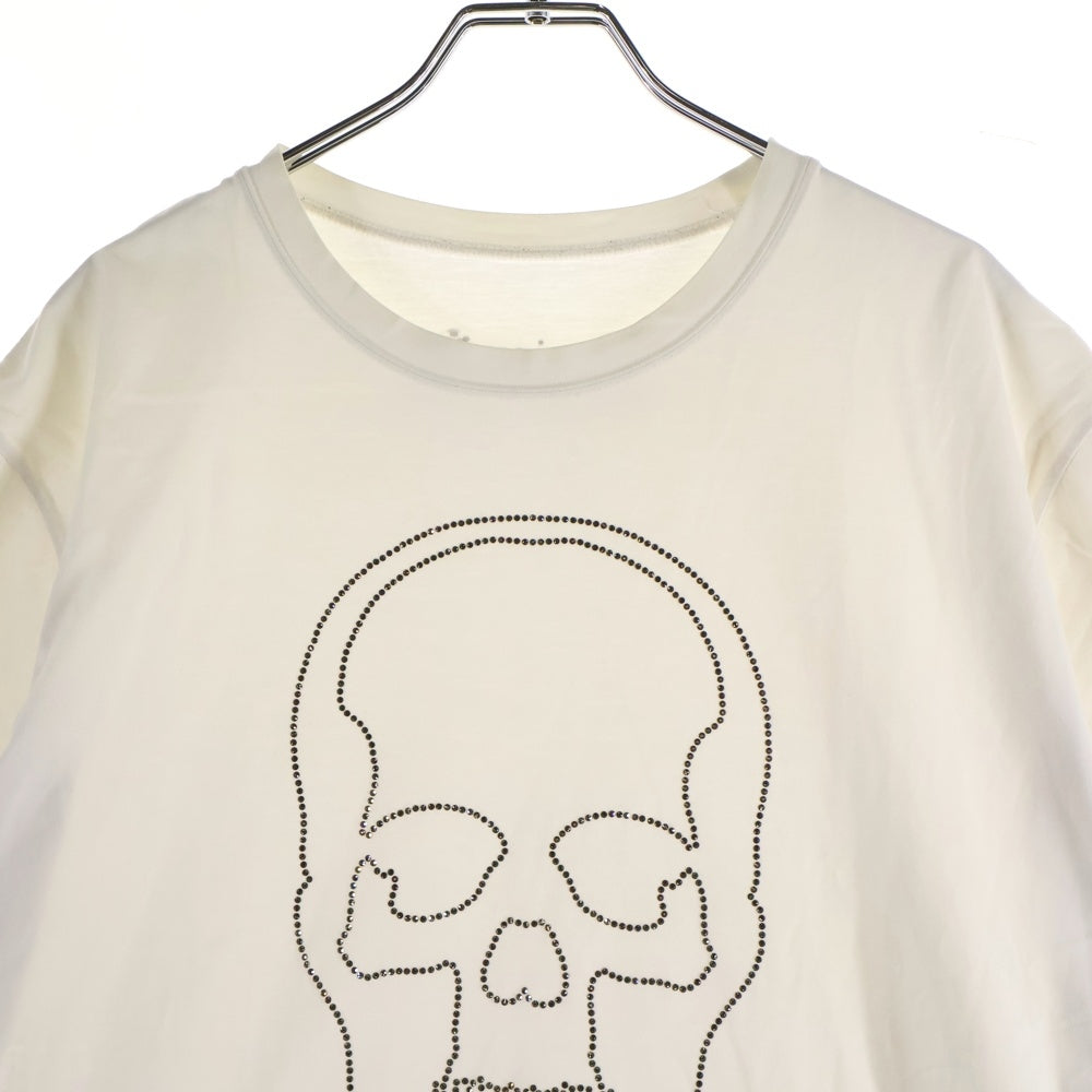 lucien pellat-finet(ルシアンペラフィネ) ラインストーン スカル クルーネック半袖Tシャツ カットソー ホワイト