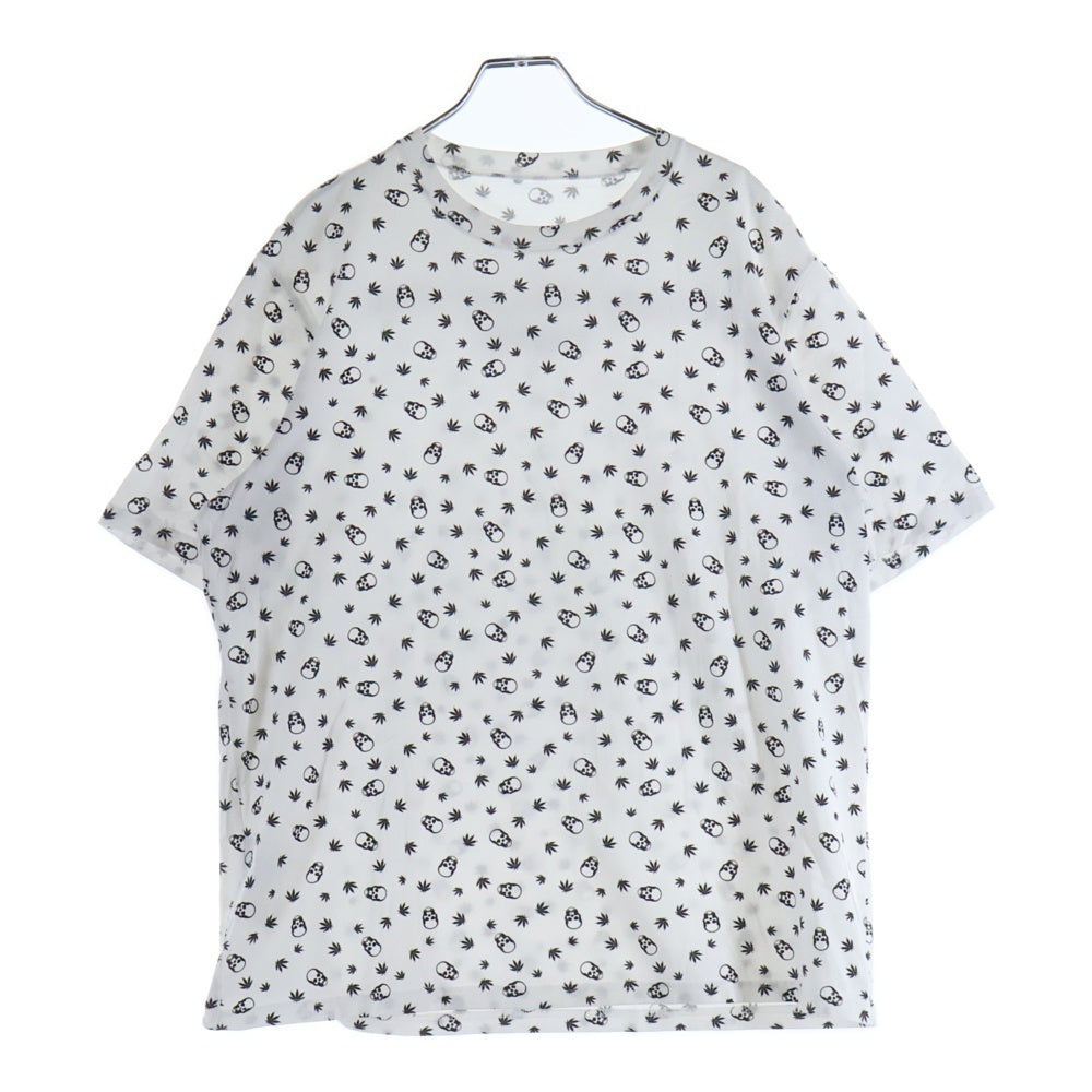 lucien pellat-finet(ルシアンペラフィネ) スカル 総柄 クルーネック半袖Tシャツ カットソー ホワイト