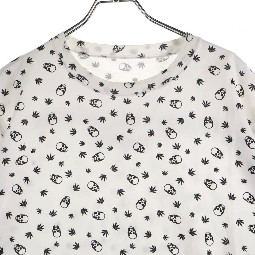 lucien pellat-finet(ルシアンペラフィネ) スカル 総柄 クルーネック半袖Tシャツ カットソー ホワイト