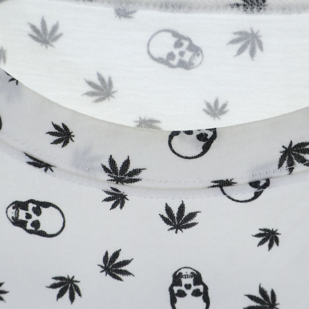 lucien pellat-finet(ルシアンペラフィネ) スカル 総柄 クルーネック半袖Tシャツ カットソー ホワイト