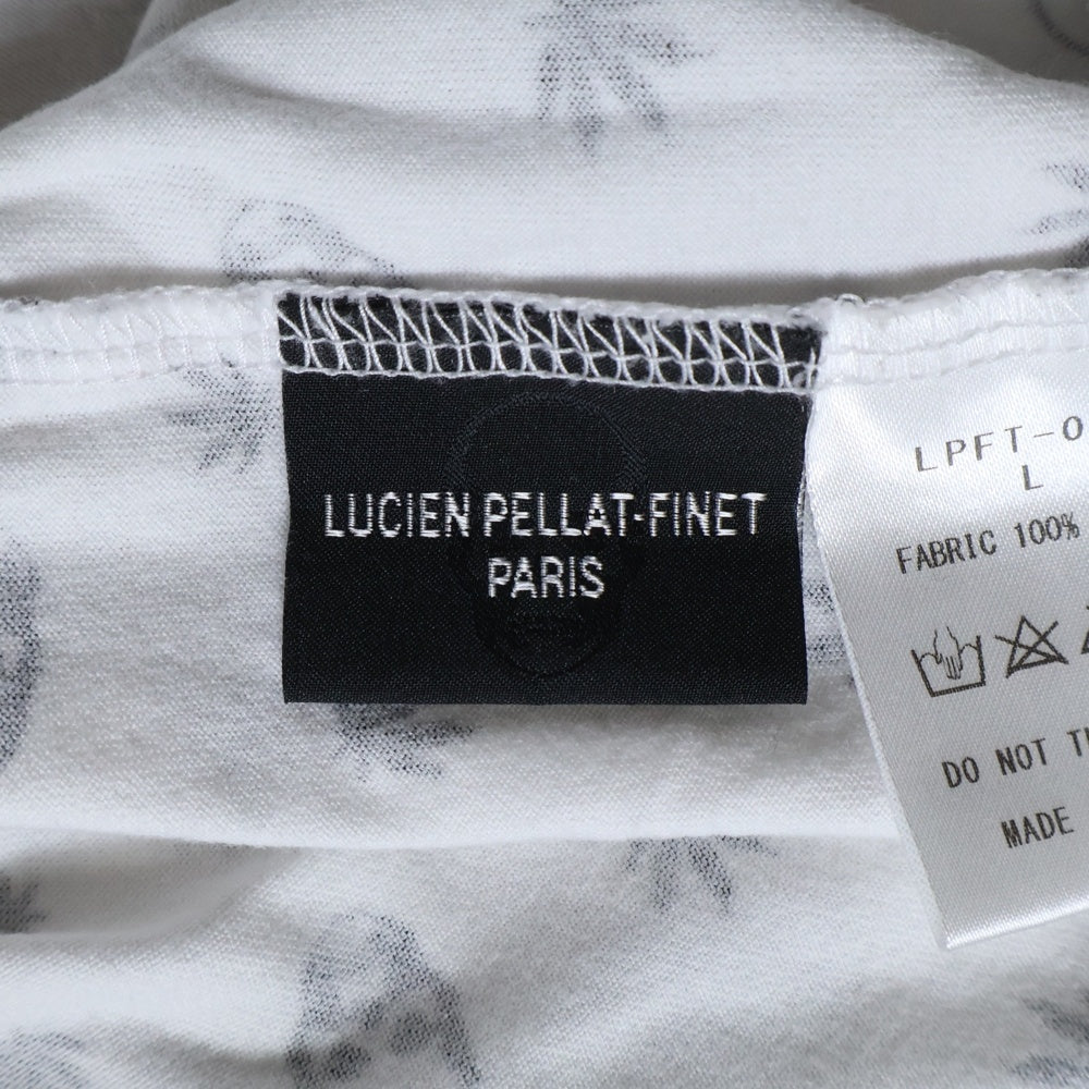 lucien pellat-finet(ルシアンペラフィネ) スカル 総柄 クルーネック半袖Tシャツ カットソー ホワイト