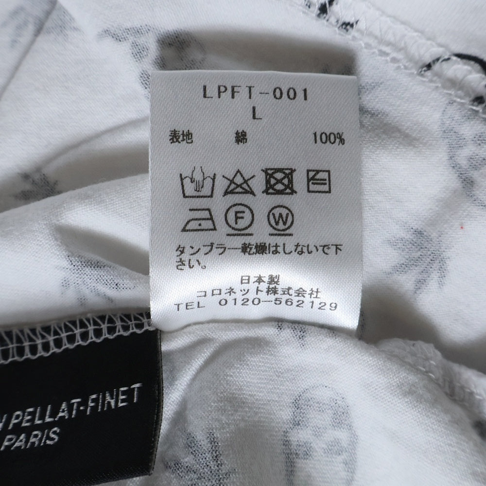 lucien pellat-finet(ルシアンペラフィネ) スカル 総柄 クルーネック半袖Tシャツ カットソー ホワイト