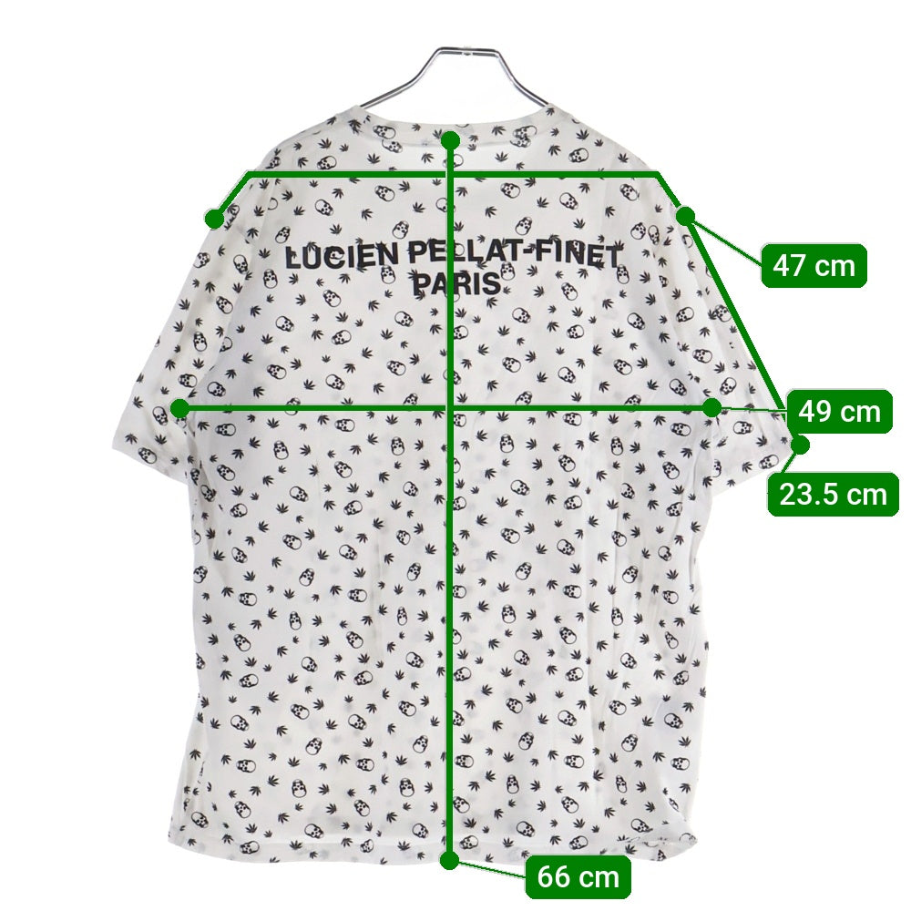 lucien pellat-finet(ルシアンペラフィネ) スカル 総柄 クルーネック半袖Tシャツ カットソー ホワイト