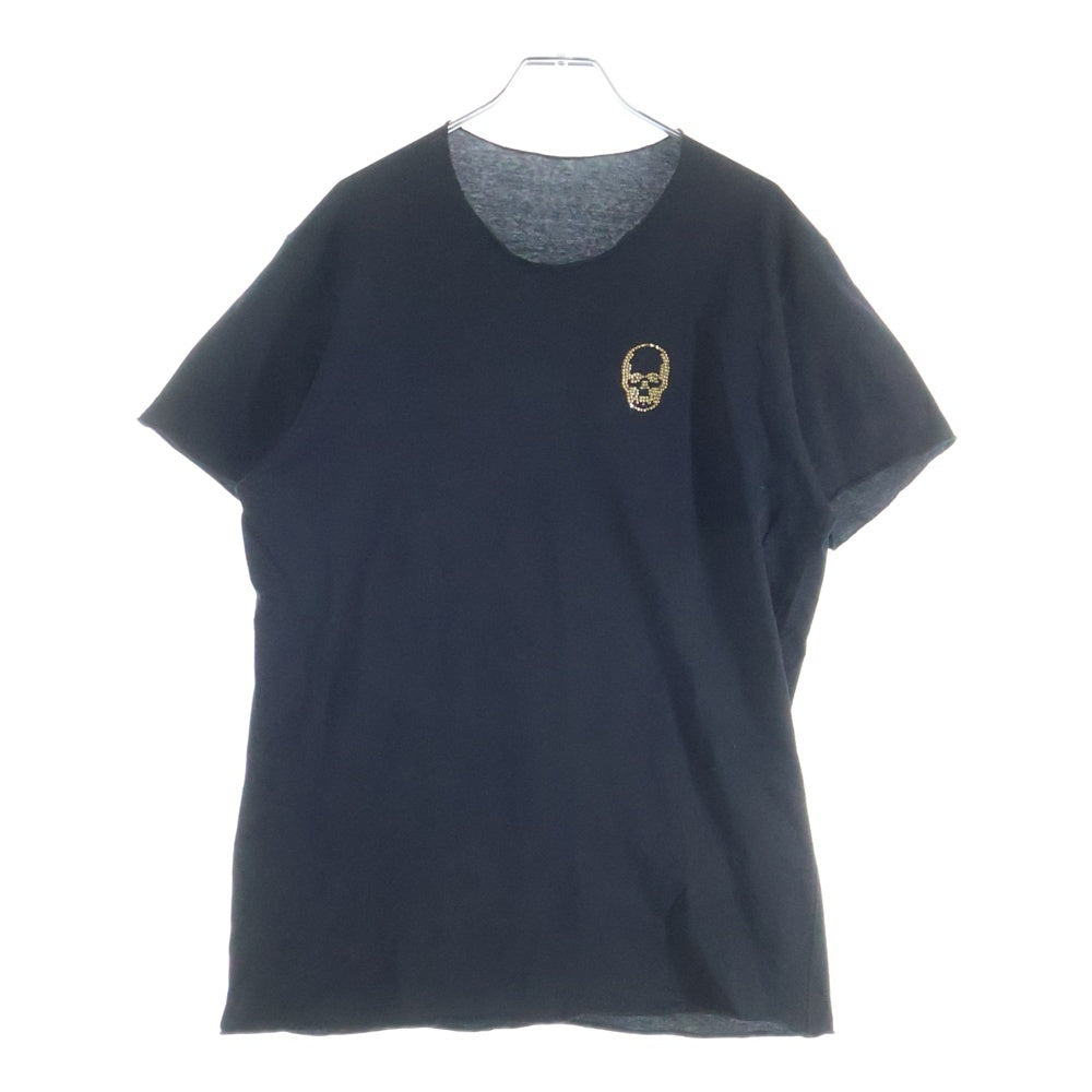 lucien pellat-finet(ルシアンペラフィネ) ラインストーン ビーズ スカル カットオフ 半袖Tシャツ カットソー ブラック