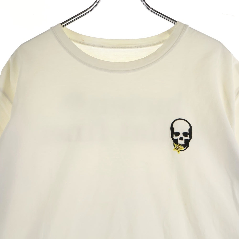 lucien pellat-finet(ルシアンペラフィネ) スカル刺繍 スターラインストーン クルーネック半袖Tシャツ カットソー ホワイト