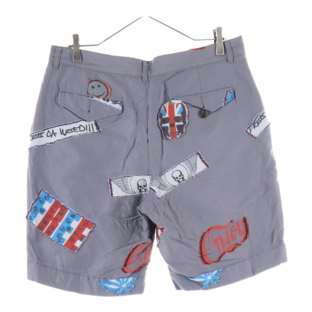 lucien pellat-finet(ルシアンペラフィネ) スカル刺繍 ジップフライハーフパンツ グレー