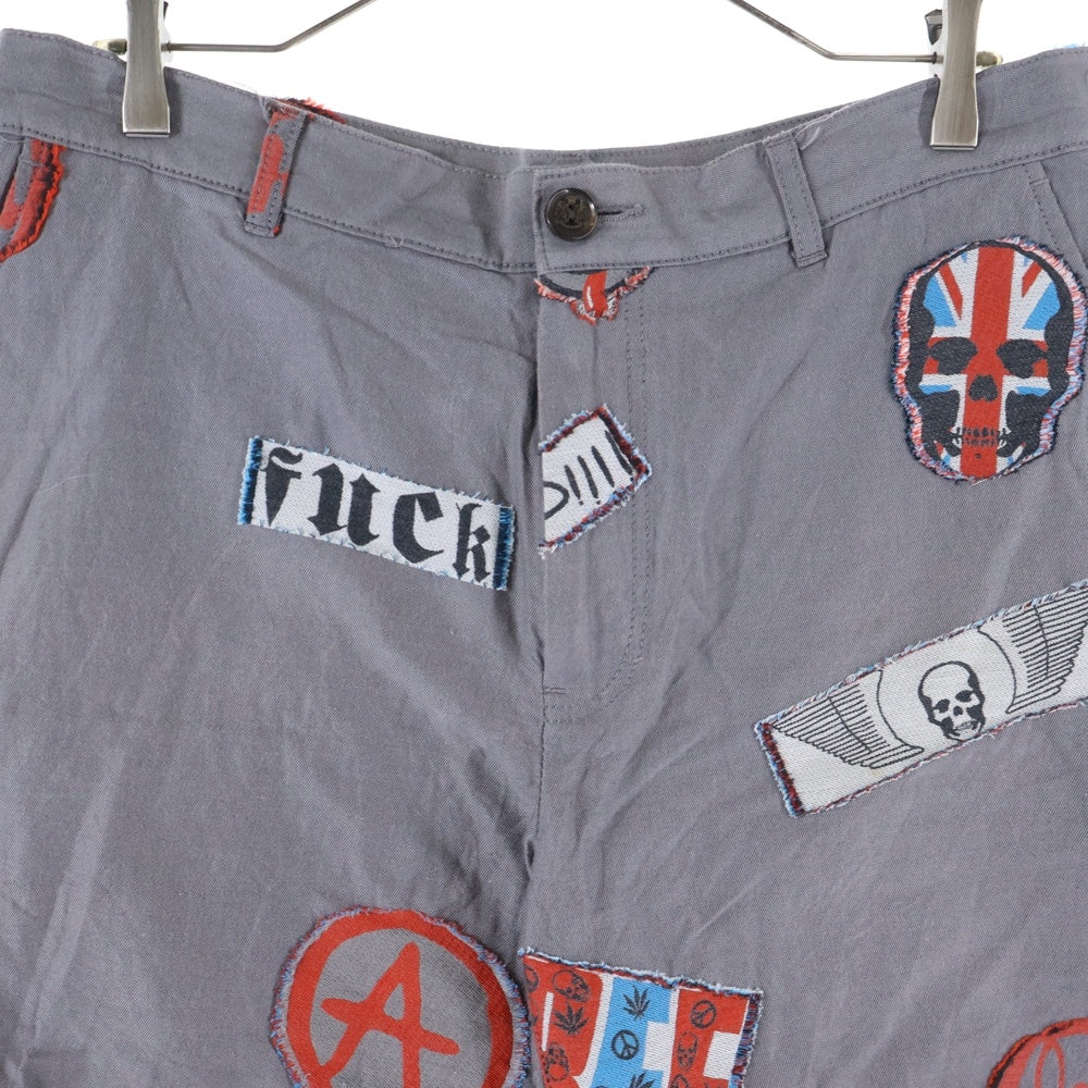 lucien pellat-finet(ルシアンペラフィネ) スカル刺繍 ジップフライハーフパンツ グレー