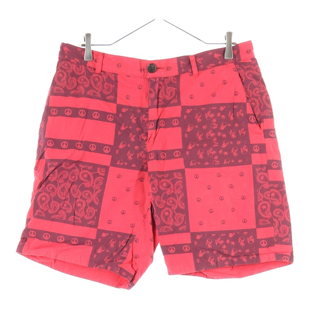 lucien pellat-finet(ルシアンペラフィネ) スカル ペイズリープリント ジップフライハーフパンツ レッド