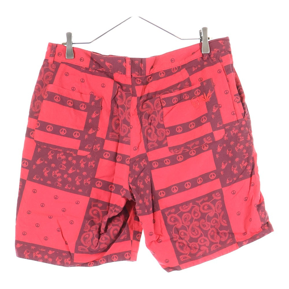 lucien pellat-finet(ルシアンペラフィネ) スカル ペイズリープリント ジップフライハーフパンツ レッド