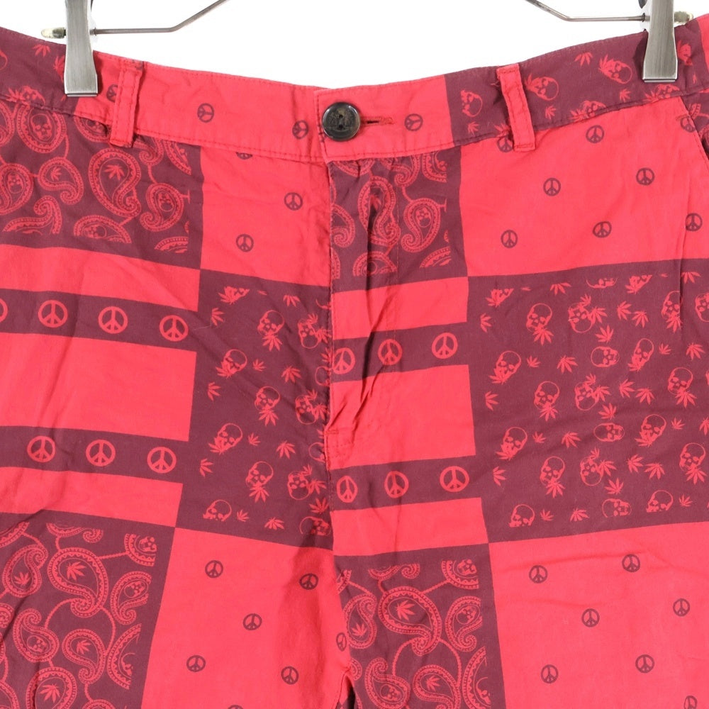 lucien pellat-finet(ルシアンペラフィネ) スカル ペイズリープリント ジップフライハーフパンツ レッド