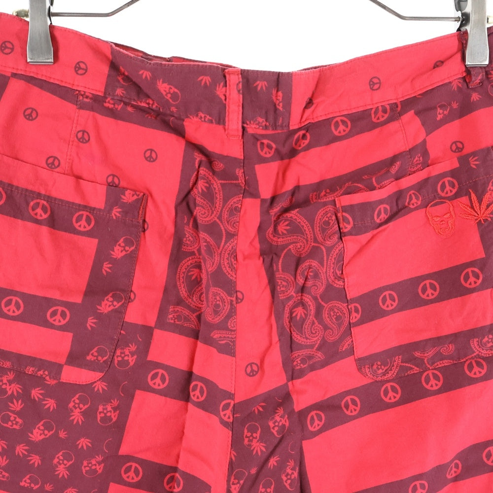 lucien pellat-finet(ルシアンペラフィネ) スカル ペイズリープリント ジップフライハーフパンツ レッド