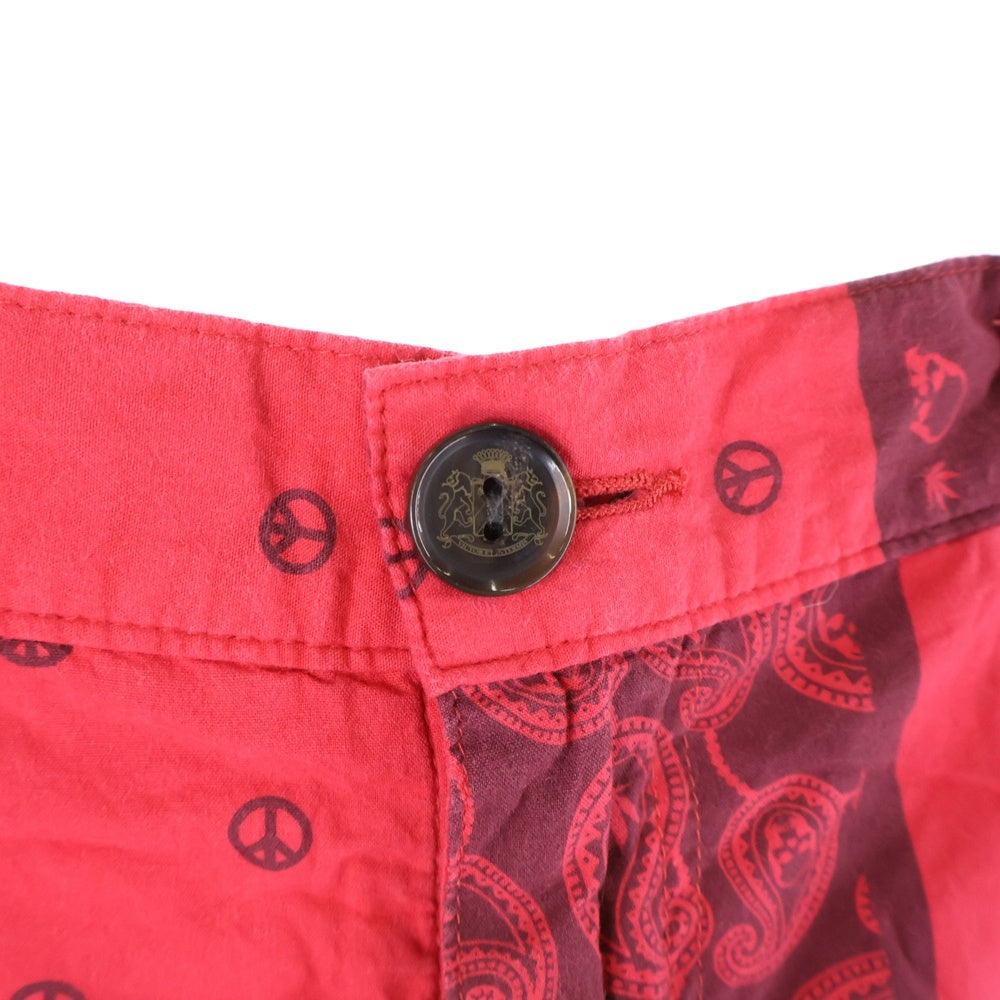 lucien pellat-finet(ルシアンペラフィネ) スカル ペイズリープリント ジップフライハーフパンツ レッド