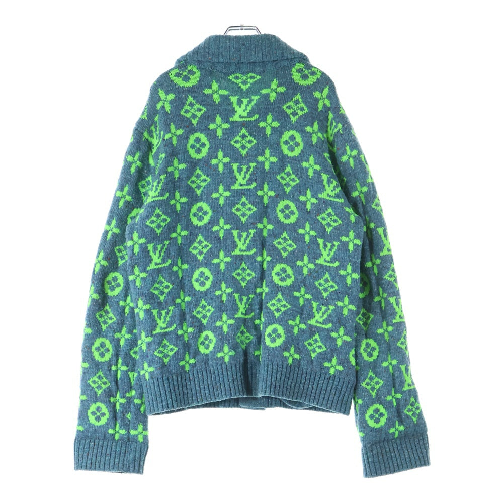 LOUIS VUITTON(ルイヴィトン) 22SS モノグラムシグネチャー ニットカーディガン ブルー/グリーン RM221 IZ4 HMN83W