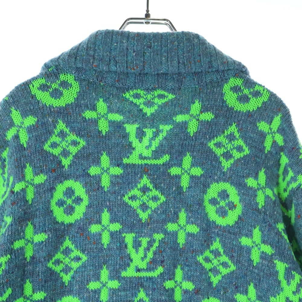LOUIS VUITTON(ルイヴィトン) 22SS モノグラムシグネチャー ニットカーディガン ブルー/グリーン RM221 IZ4 HMN83W