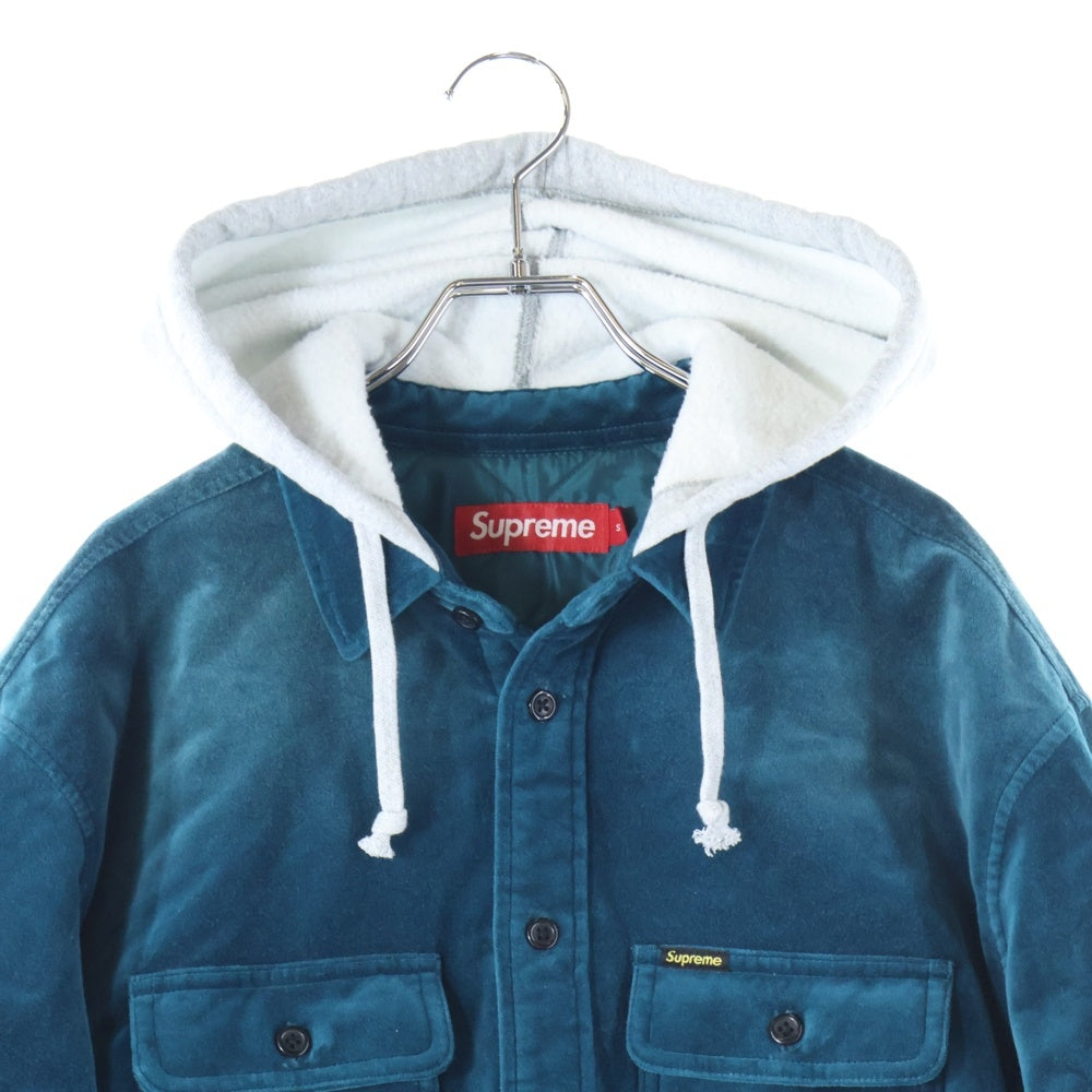 SUPREME(シュプリーム) 25AW Quilted Lined Hooded Velvet Shirt キルテッド ラインド フーデッドベルベット シャツ ブルー