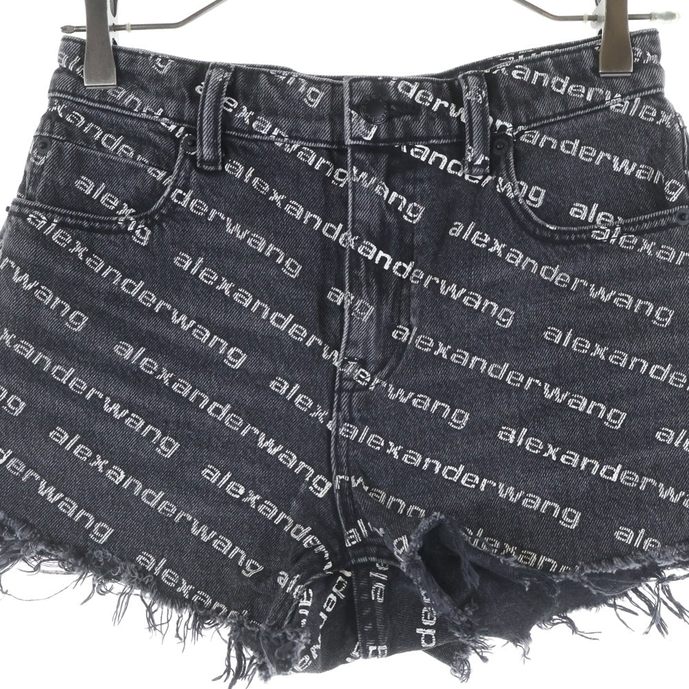 ALEXANDER WANG(アレキサンダーワン) BITE high rise 4DC1214896 ロゴプリント フレイド ショートデニムパンツ ブラック レディース