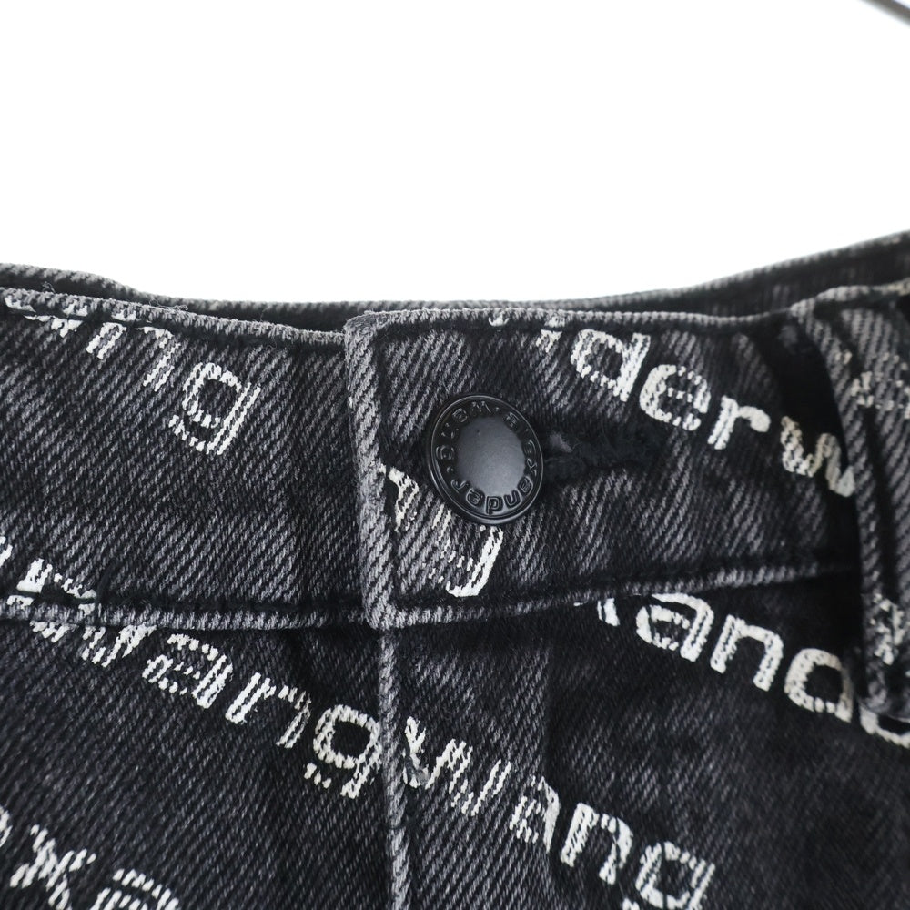 ALEXANDER WANG(アレキサンダーワン) BITE high rise 4DC1214896 ロゴプリント フレイド ショートデニムパンツ ブラック レディース
