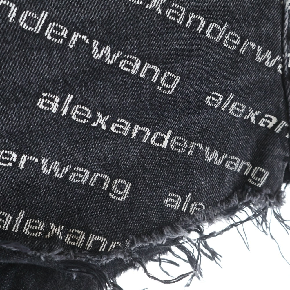 ALEXANDER WANG(アレキサンダーワン) BITE high rise 4DC1214896 ロゴプリント フレイド ショートデニムパンツ ブラック レディース