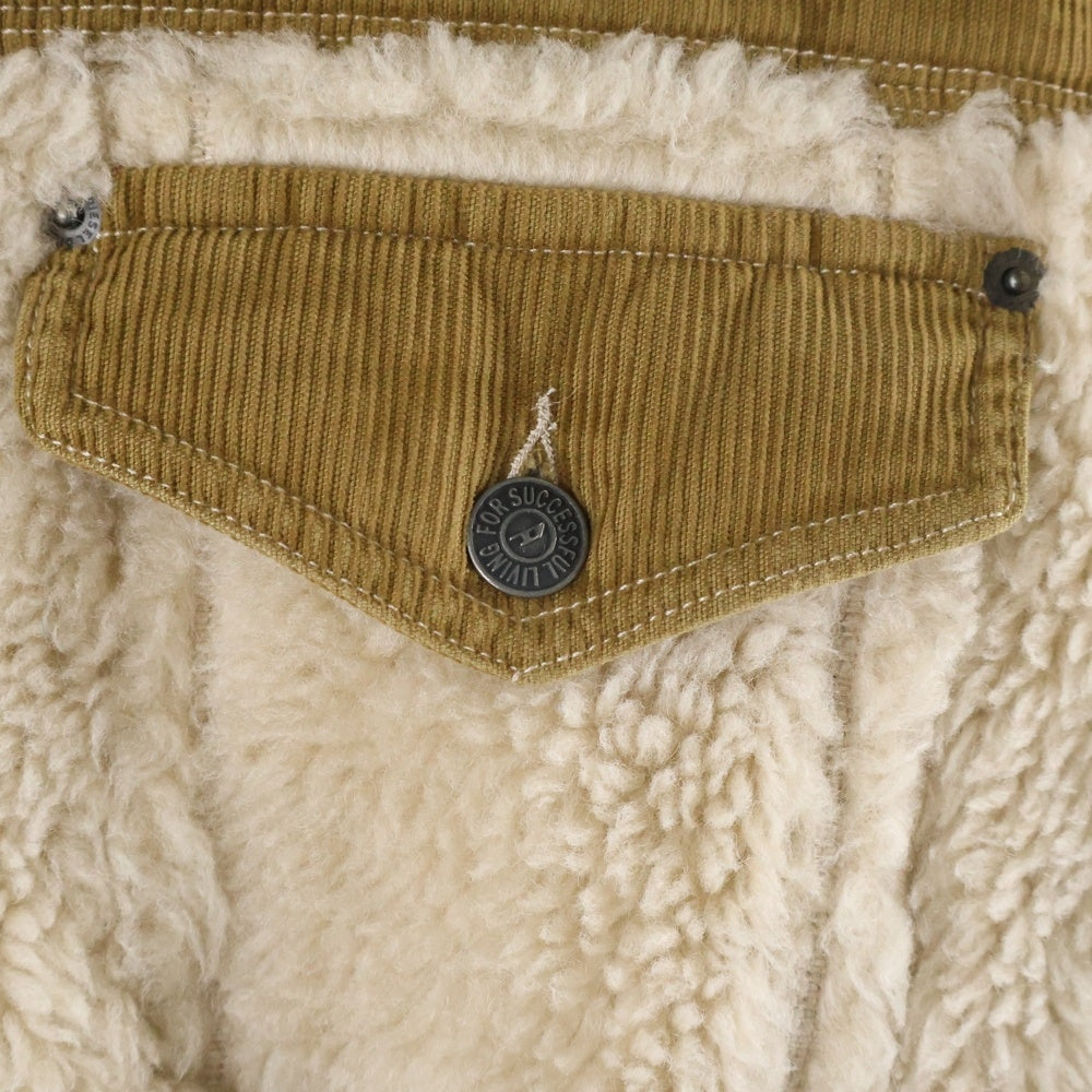 DIESEL(ディーゼル) Corduroy teddy A04741 コーデュロイ切替ボアジャケット ベージュ レディース