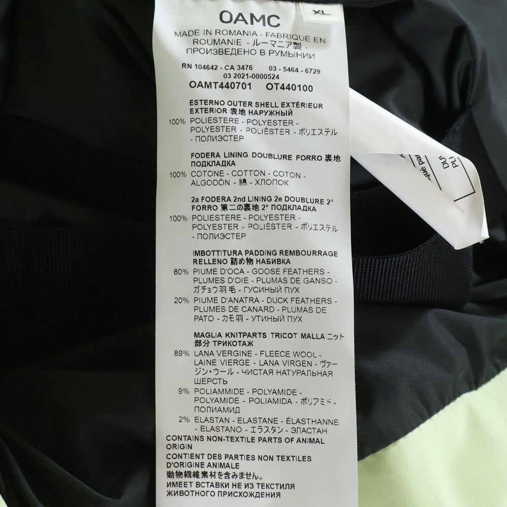 OAMC(オーエーエムシー) Lithium Jacket 2.0 ナイロンフーデッドダウンジャケット イエローグリーン OAMT440701