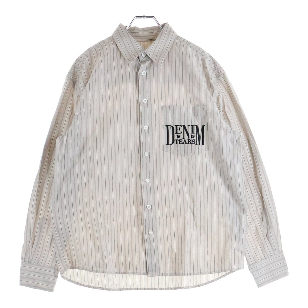 DENIM TEARS(デニムティアーズ) Dt Festival Button Up Shirt ボタンアップ ストライプ ロゴ刺繍 長袖シャツ ベージュ