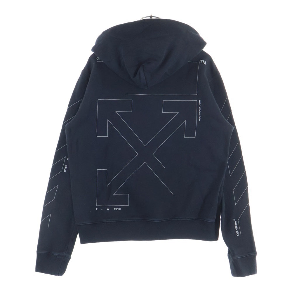 OFF-WHITE(オフホワイト) 19AW UNFINISHED SLIM HOODIE OMBB034E19E30003 バックアロースウェットプルオーバーパーカー ブラック