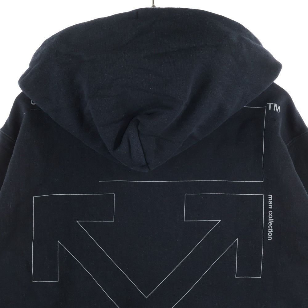 OFF-WHITE(オフホワイト) 19AW UNFINISHED SLIM HOODIE OMBB034E19E30003 バックアロースウェットプルオーバーパーカー ブラック