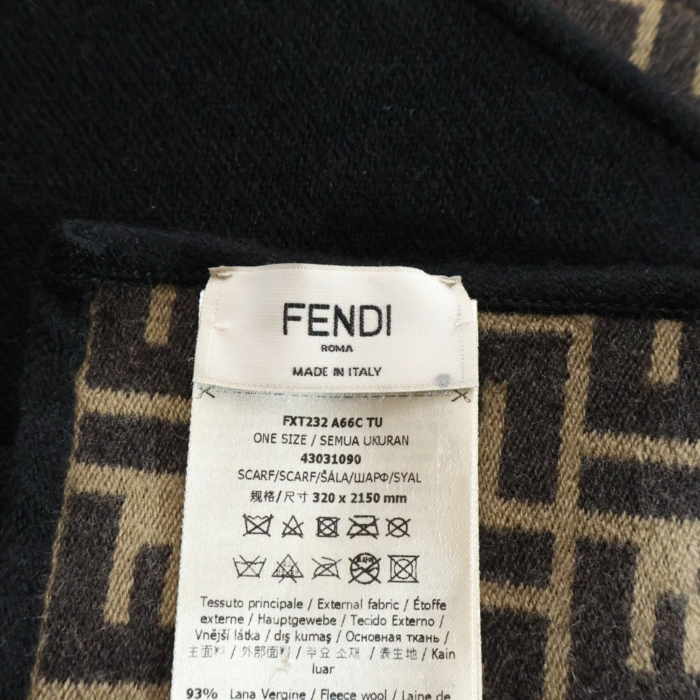 FENDI(フェンディ) ロゴ刺繍 ズッカ柄 リバーシブルマフラー ブラック/ブラウン