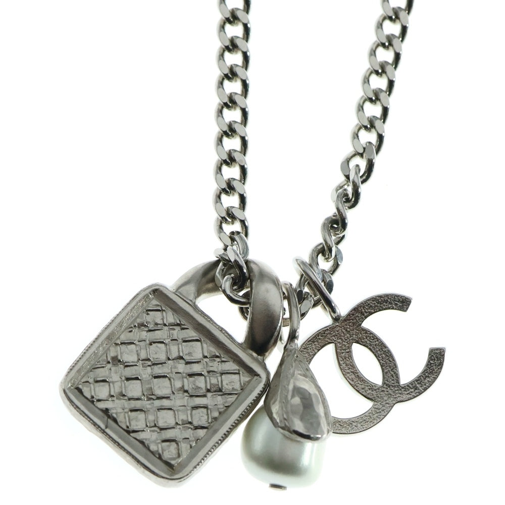 CHANEL(シャネル) A22S ココマーク ラインストーン フェイクパール ロングチェーンネックレス シルバー レディース