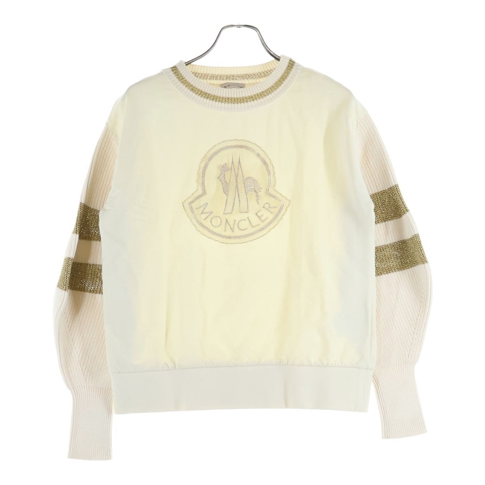 MONCLER(モンクレール) ロゴ刺繍 ニット切替 クルーネックスウェットトレーナー E10938063200 アイボリー