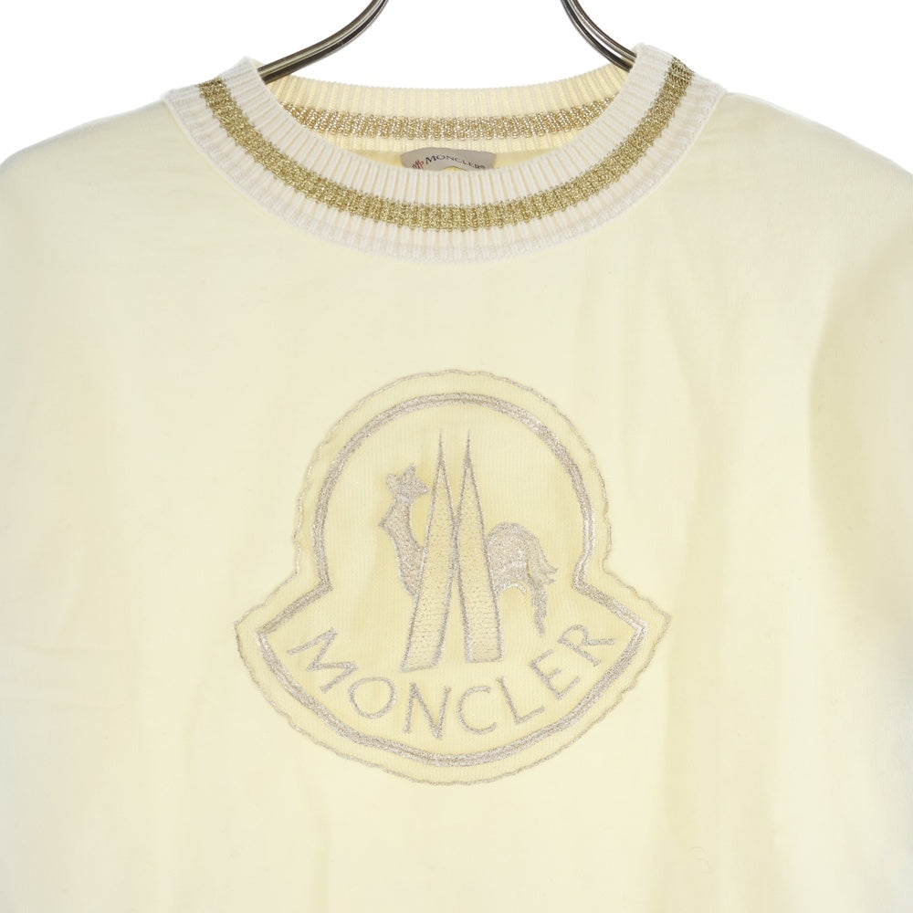 MONCLER(モンクレール) ロゴ刺繍 ニット切替 クルーネックスウェットトレーナー E10938063200 アイボリー