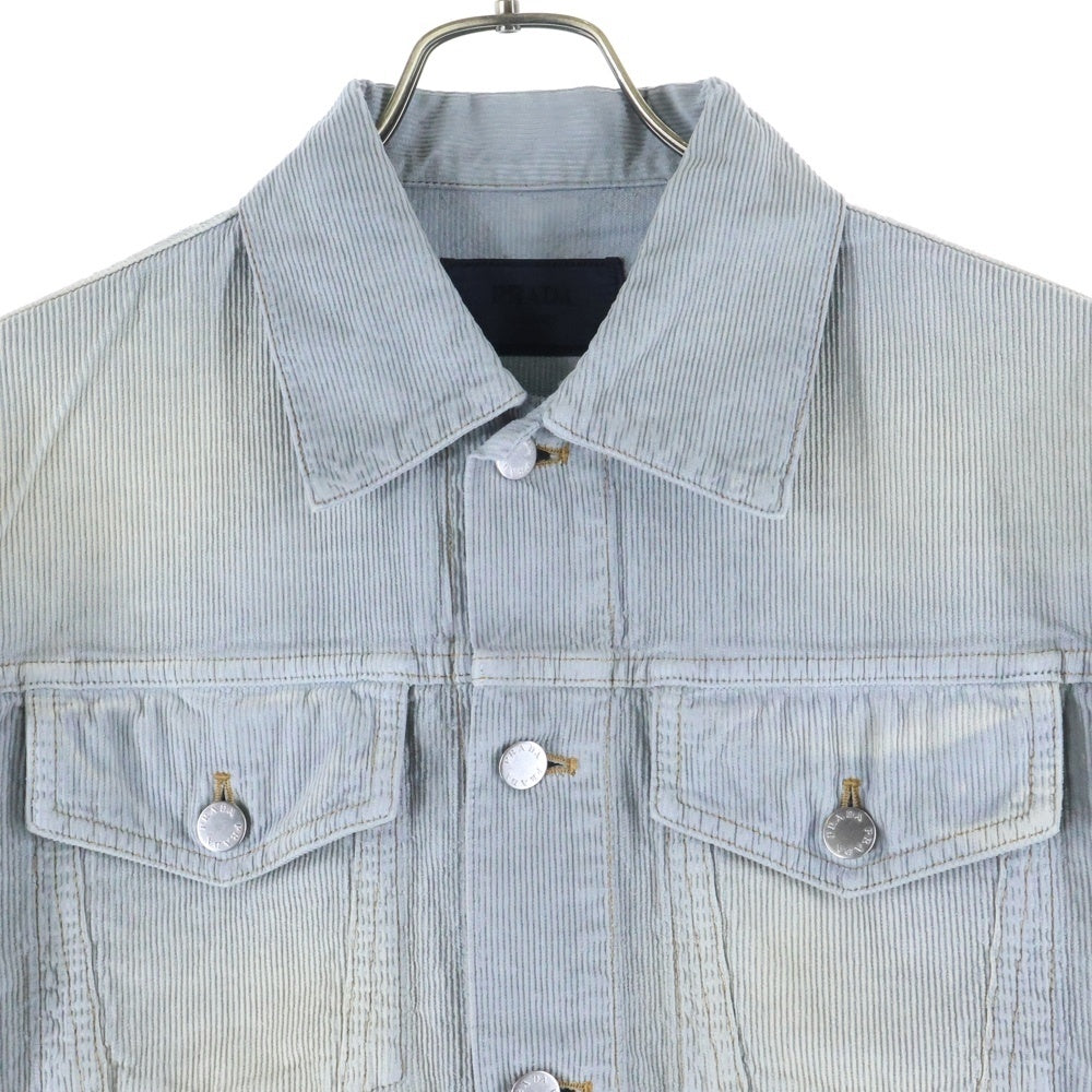 PRADA(プラダ) ウォッシュ加工 コーデュロイ ブルゾンジャケット ライトブルー GFB326_166E_F0V3N_S_OOO