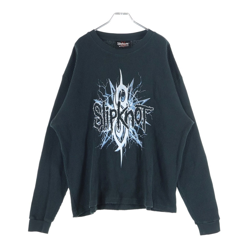 PLEASURES(プレジャーズ) ×Slipknot Spit Thermal Long Sleeve Tee ×スリップノット フロントロゴプリント サーマル 長袖Tシャツ ブラック