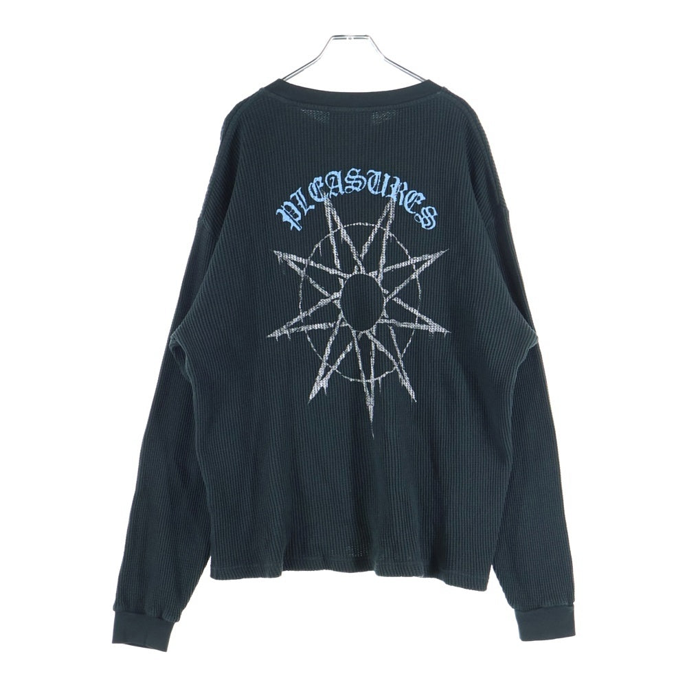PLEASURES(プレジャーズ) ×Slipknot Spit Thermal Long Sleeve Tee ×スリップノット フロントロゴプリント サーマル 長袖Tシャツ ブラック