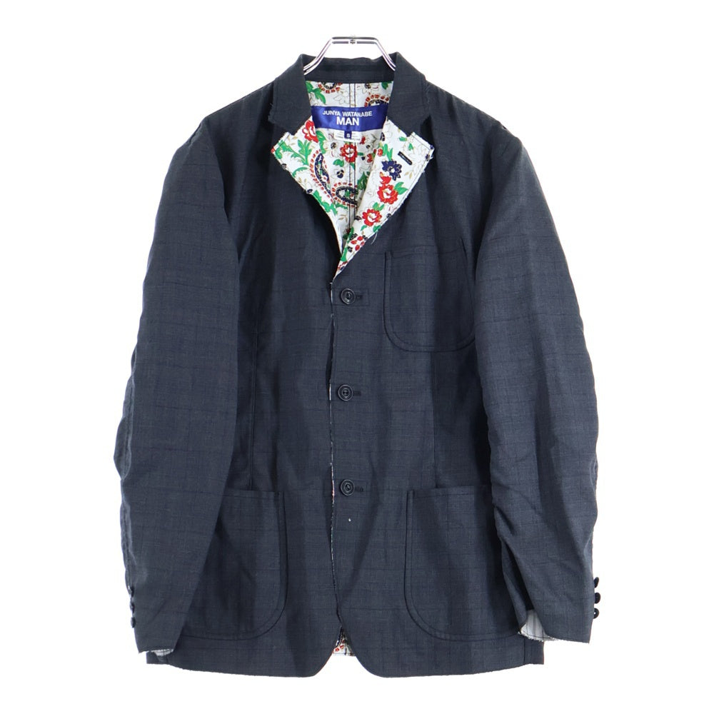 JUNYA WATANABE COMME des GARCONS(ジュンヤワタナベ コムデギャルソン) 22SS ウールチェックポプリン×レーヨンダンププリント テーラードジャケット グレー WI-J011